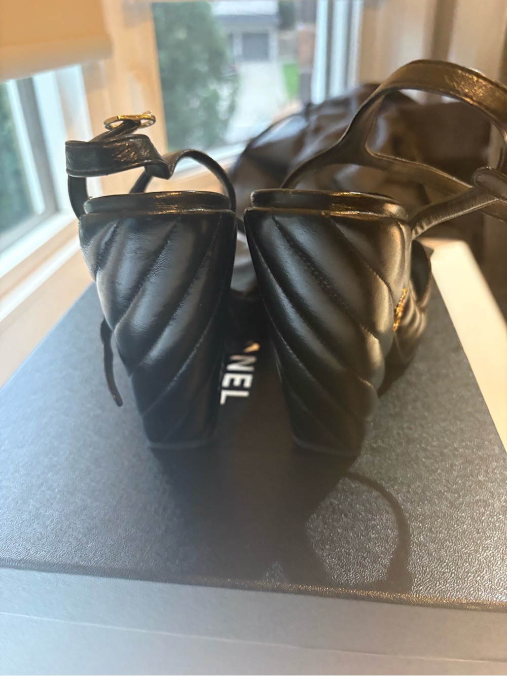 CHANEL Black Quilted Leather Platform Sandals -size 7 - Picture 8 of 17